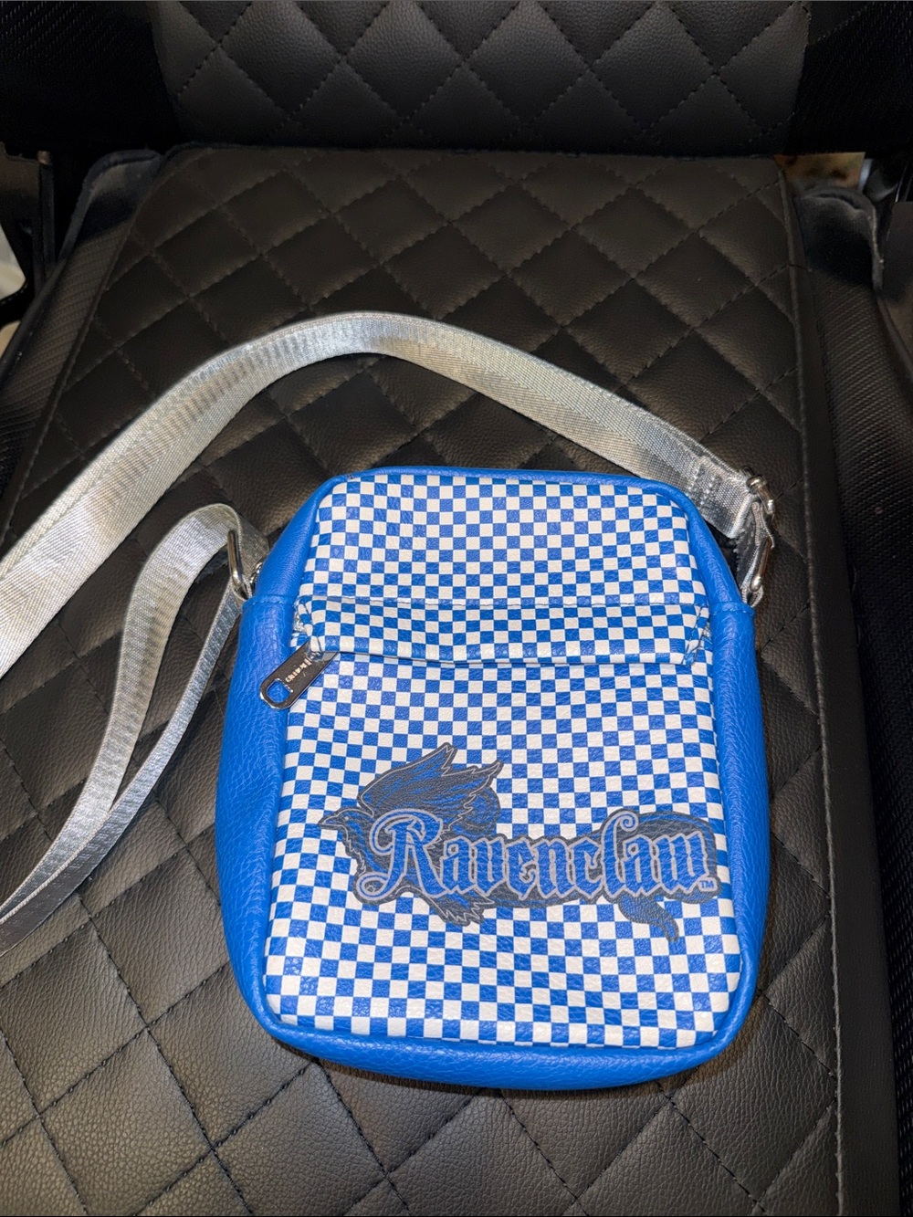 Ravenclaw Blue Checker Crossbody Bag with Silver Strap